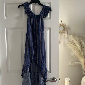 Blue and orange stripe hi-low summer dress